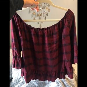 Off Shoulder Plaid Top